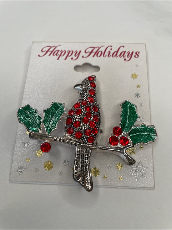 Jewelry - Holiday Red & Green Bird Brooch Pin - Festive Sparkle
